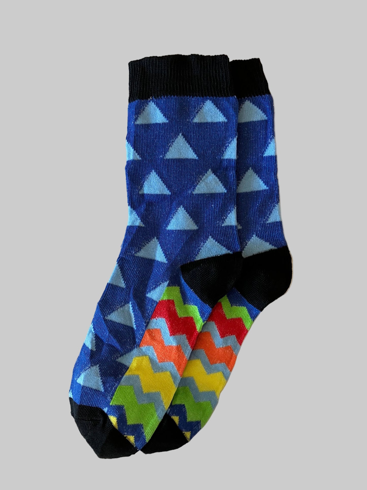 Men's Black/Blue Triangle Novelty Sock - Shoe Size 7-11