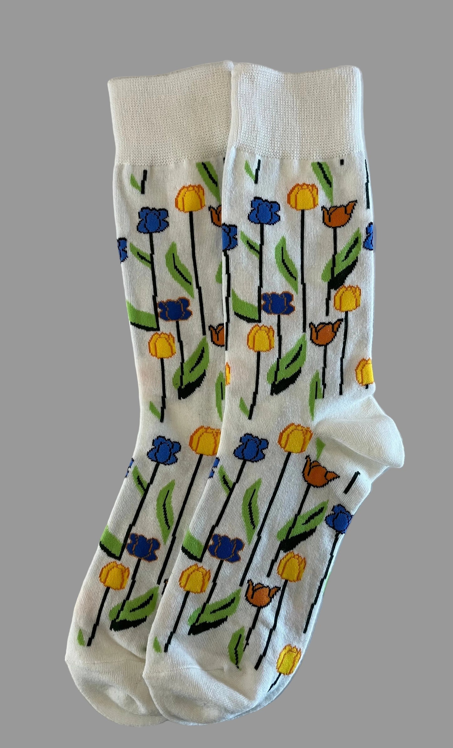 Women's White Colorful Tulip Midi Tube Socks