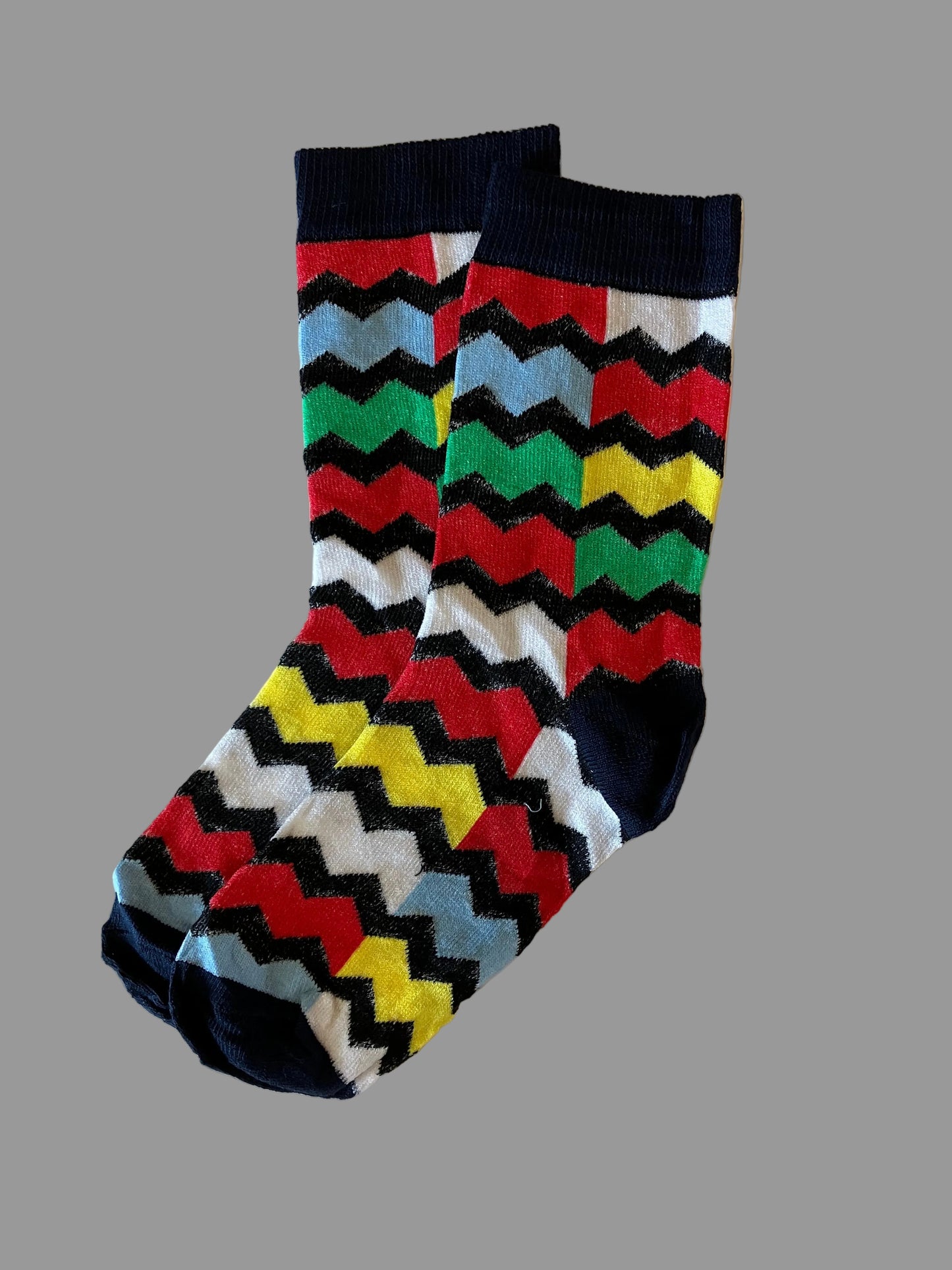 Men's Navy Blue/White/Red/Black/Light Blue/Green/Yellow Geometric Novelty Sock - Shoe Size 7-11