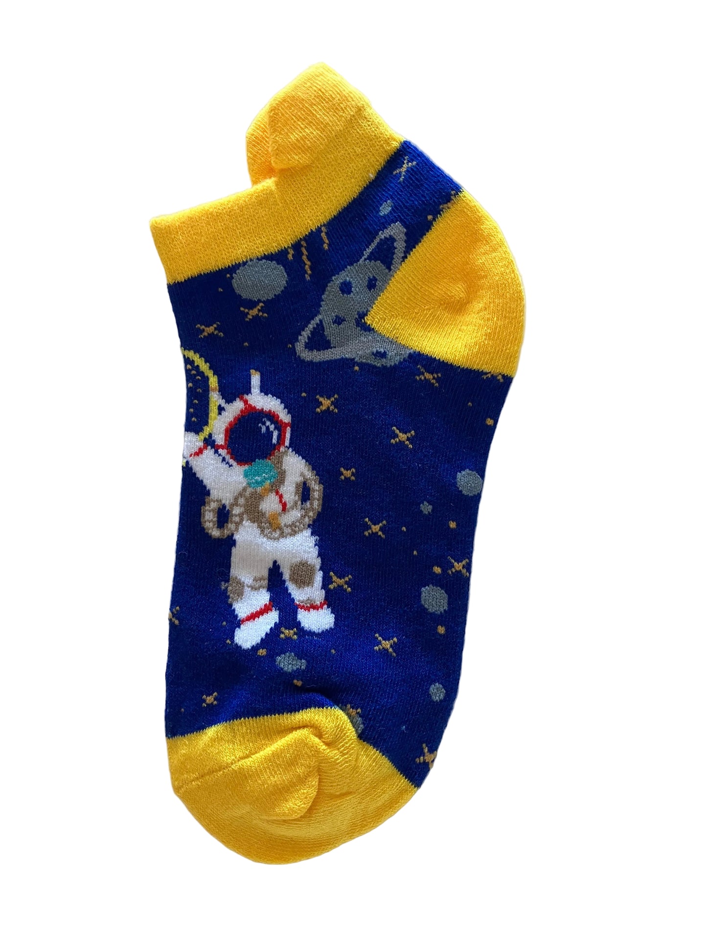 Boys' Ankle Socks – Space Theme Yellow Accent